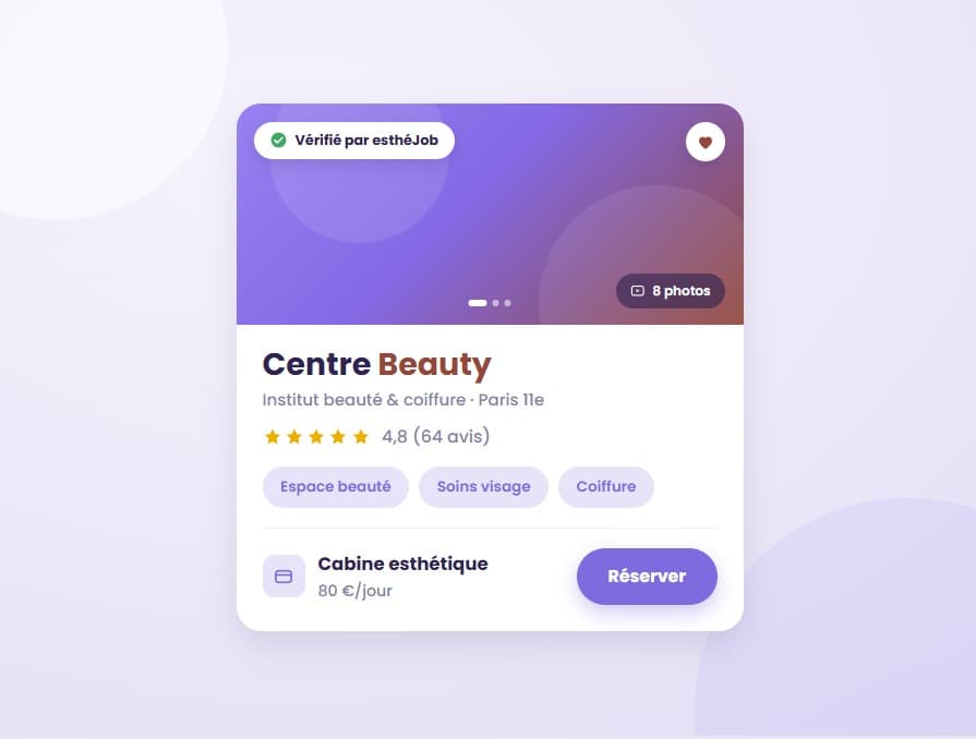 Fiche premium vérifiée de l'institut Centre Beauty sur esthéJob